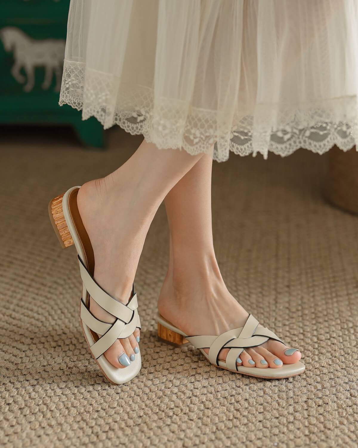 Dova-cross-strap-leather-slides-white-model-1