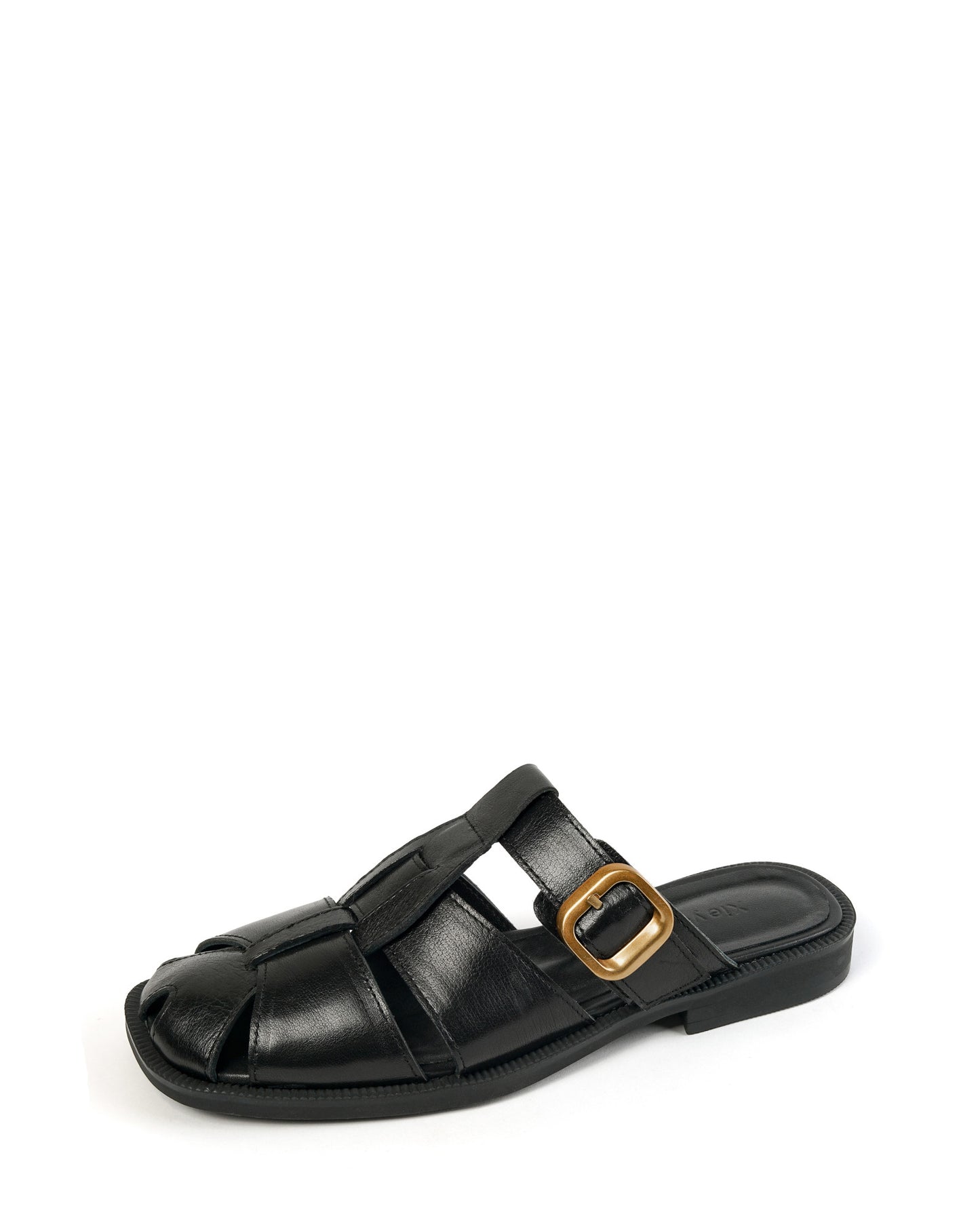 Gala-flat-leather-slides-black