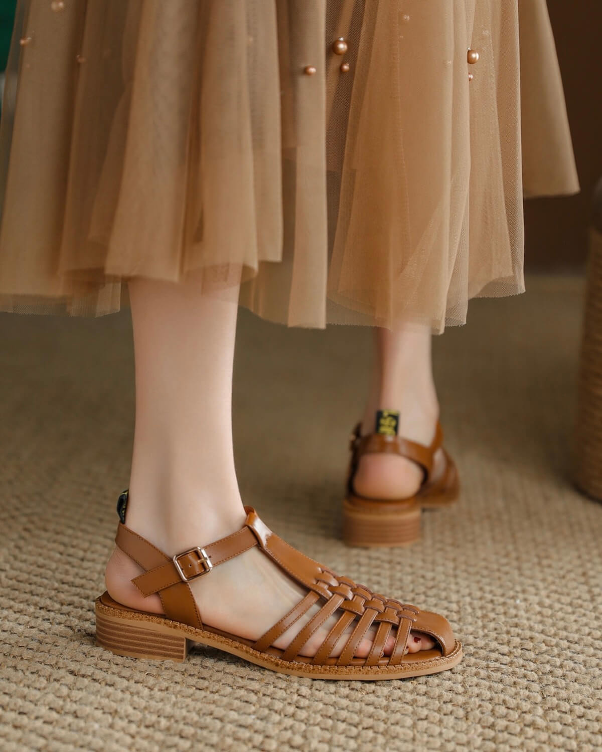 Hilda-woven-leather-sandals-brown-model-1