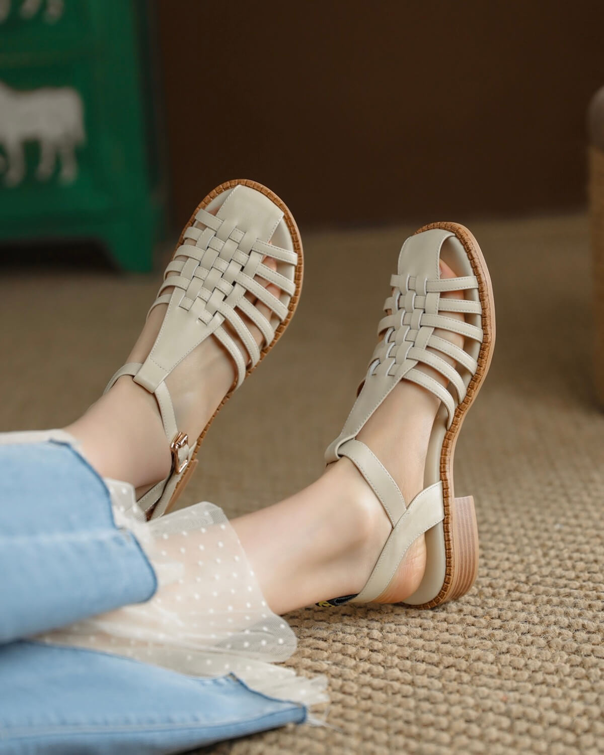 Hilda-woven-leather-sandals-white-model-1