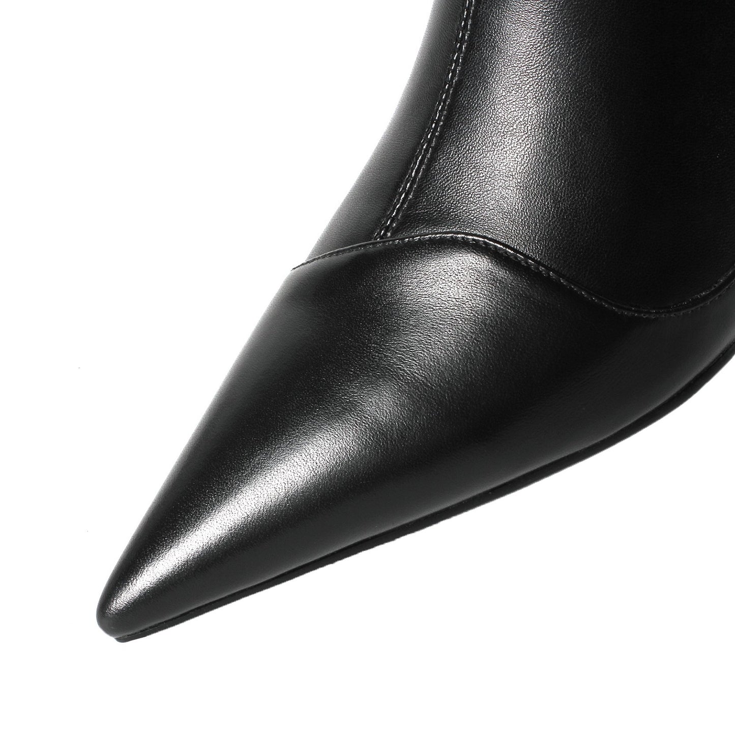 Kaly-Kitten-Heels-Pointed-Toe-Stitching-Vamp-Black-Ankle-Boots-Leather-5