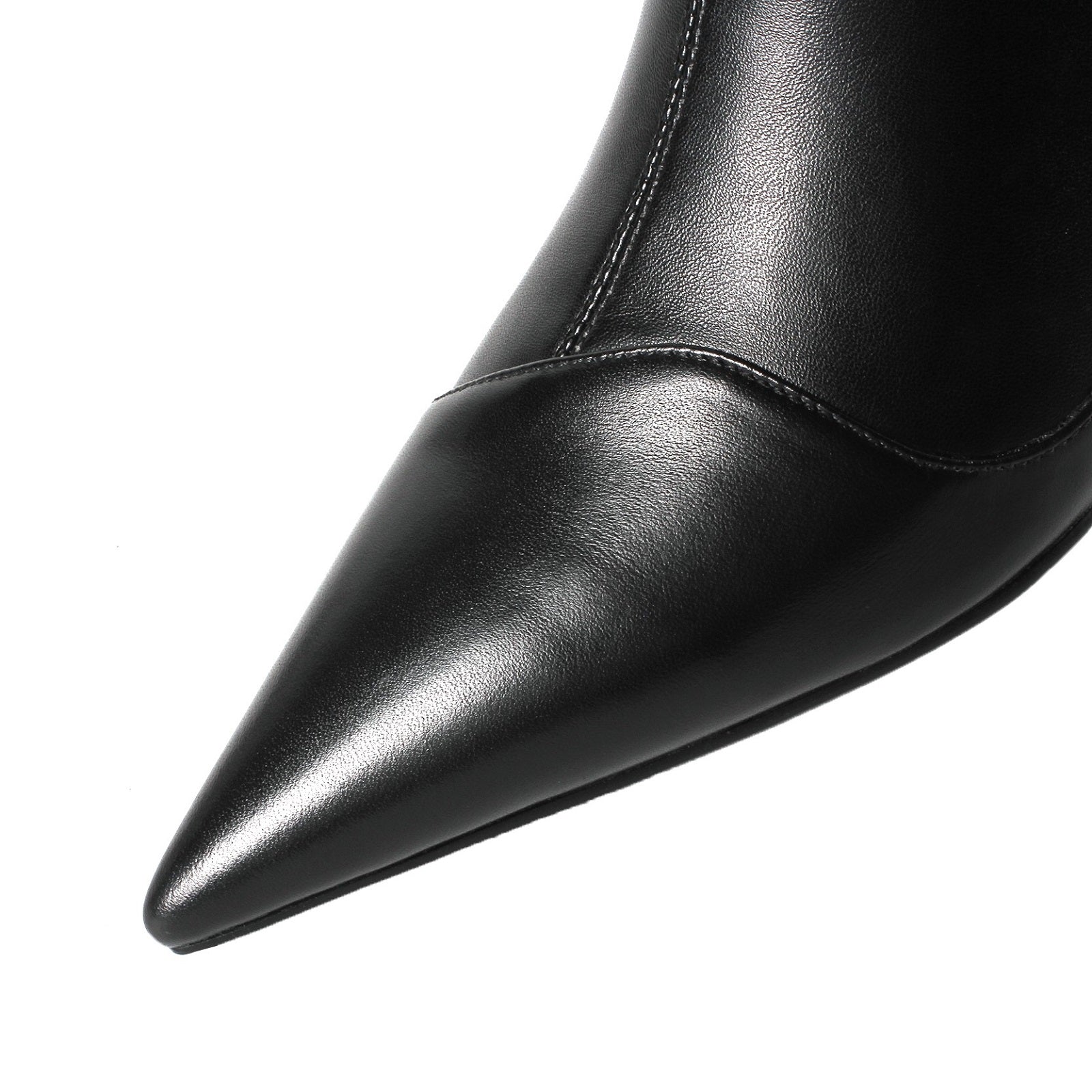 Kaly-Kitten-Heels-Pointed-Toe-Stitching-Vamp-Black-Ankle-Boots-Leather-5