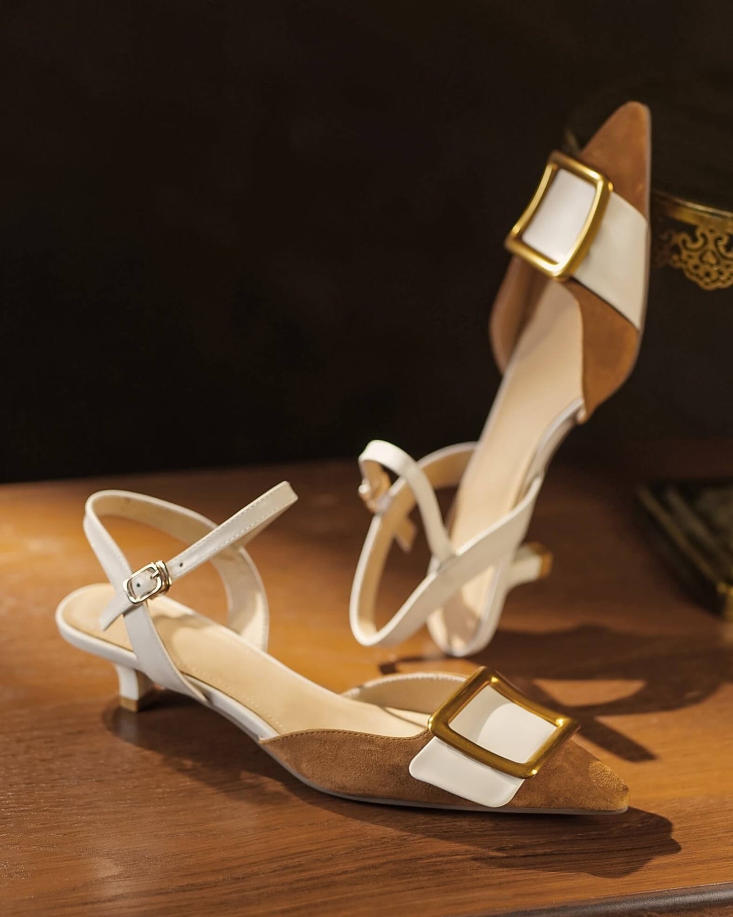 Puna - Buckled Kitten Heels - Camel
