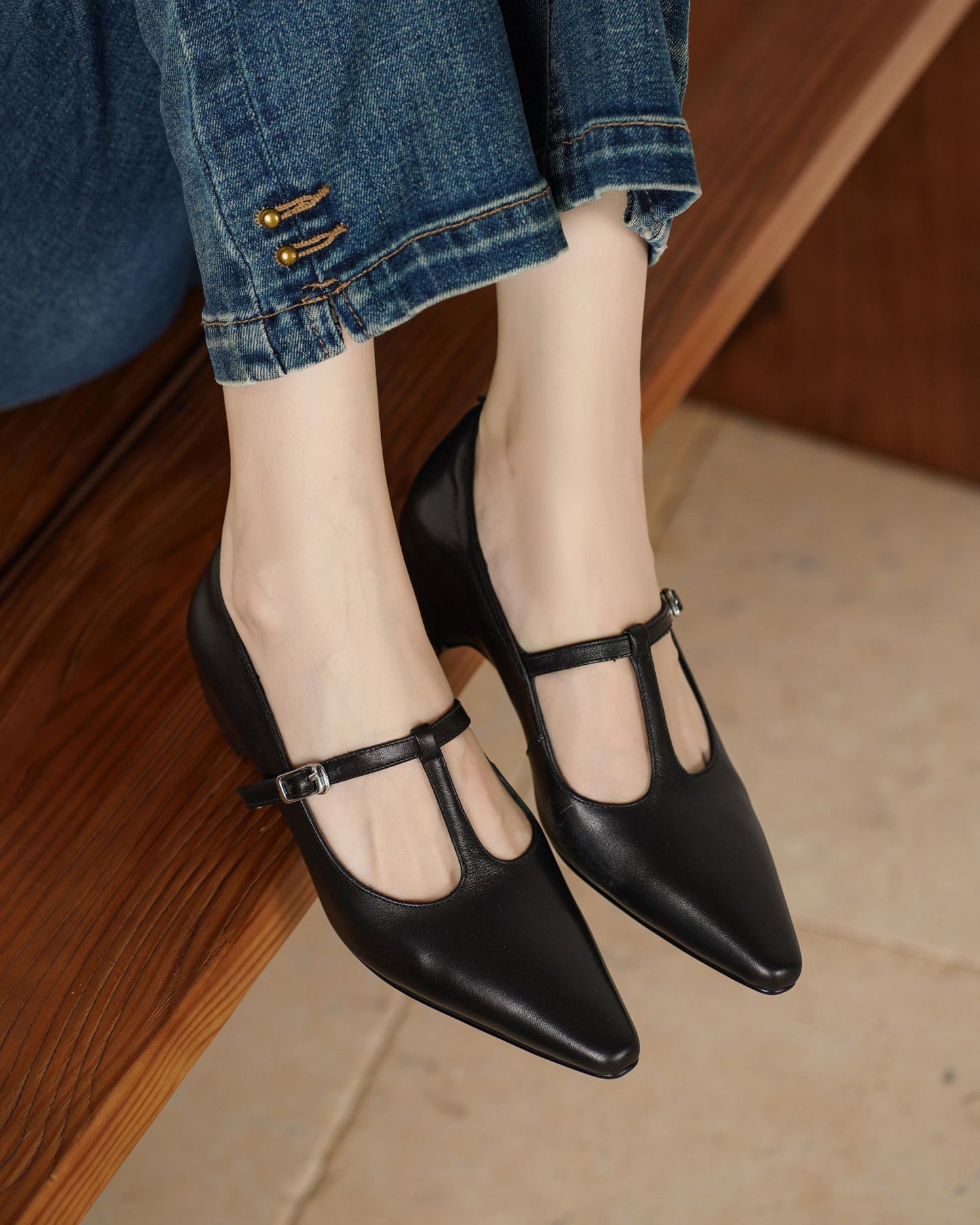 Mora - T Strap Wedge Heels
