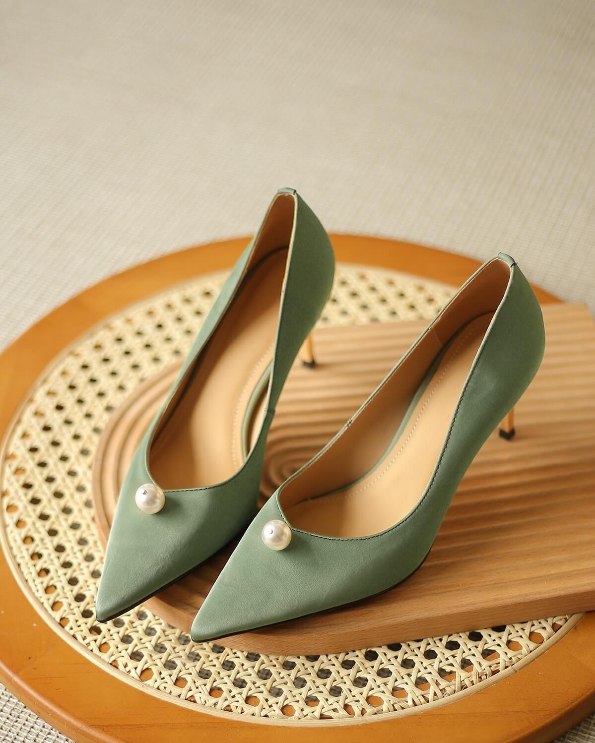 Cala-Pearl-Embellished-Green-Satin-Heels-4