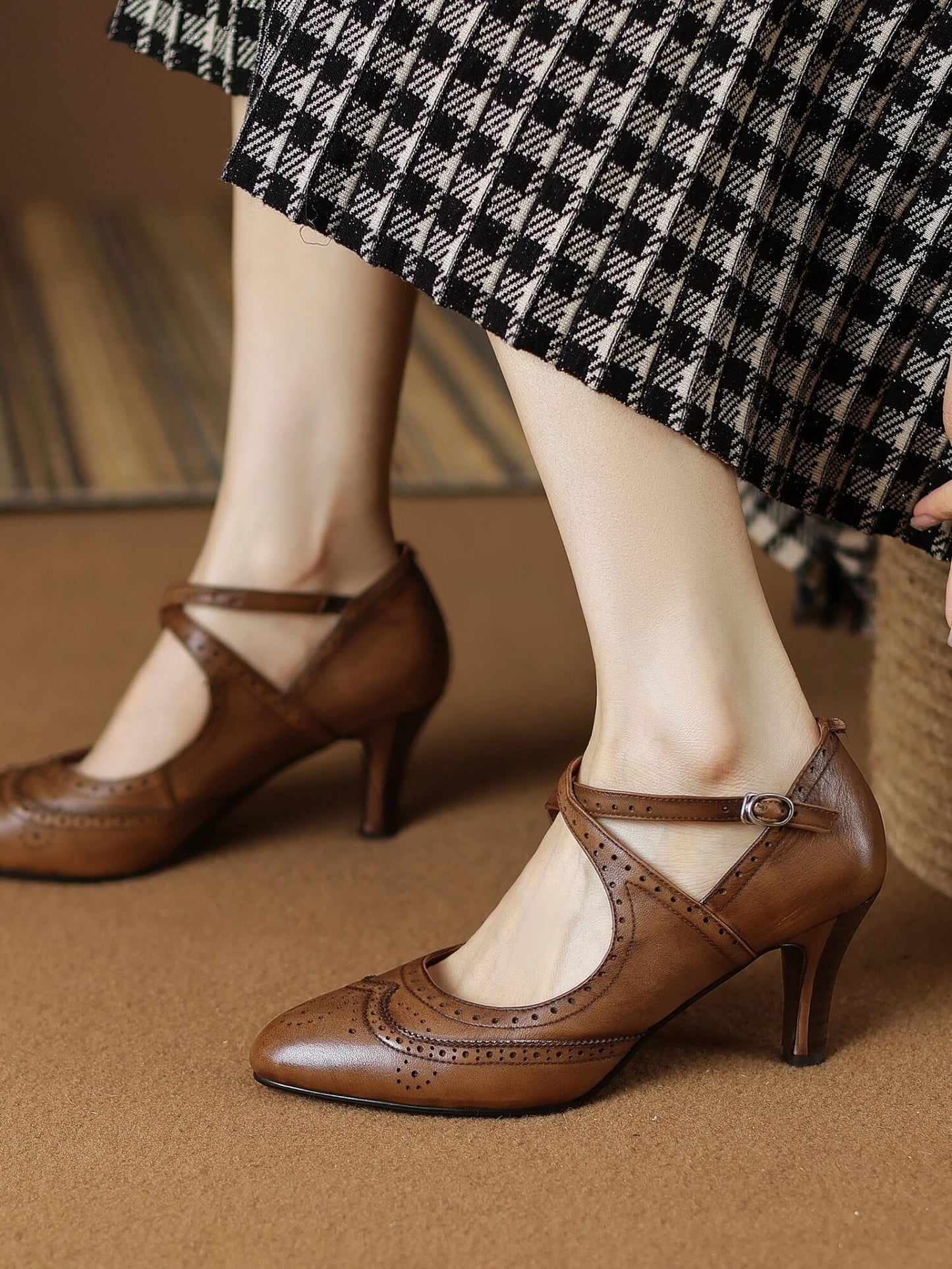 Codia-Brown-Leather-Mary-Jane-Pumps-Model-2