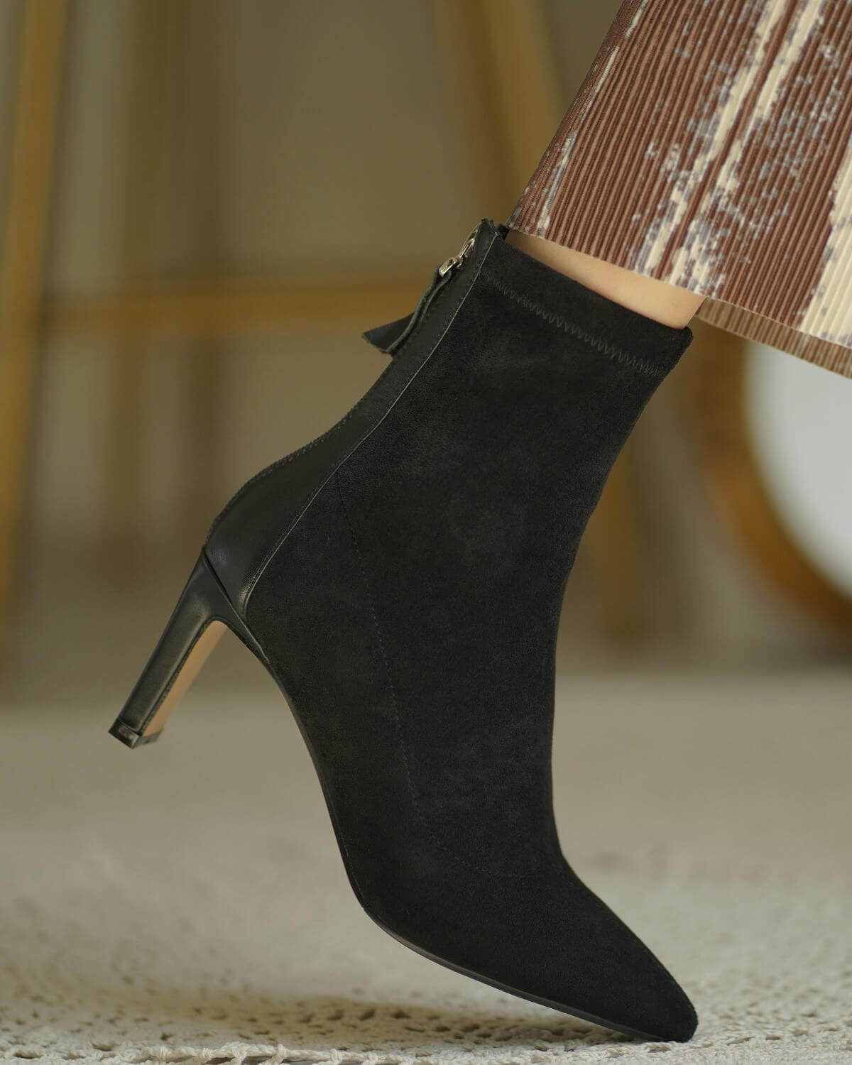 Emie-Black-Stretch-Ankle-Boots-Model-1