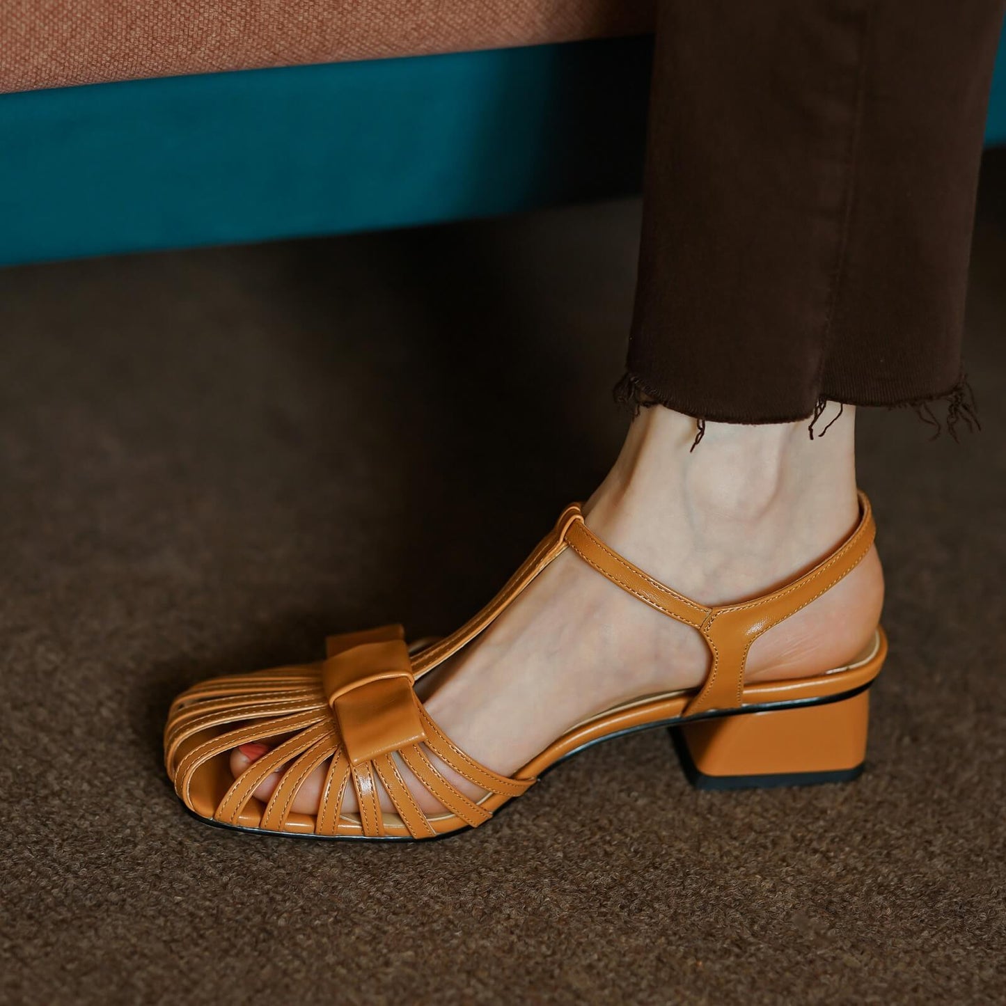 Gusta-Low-Heel-Orange-Fisherman-Sandals-Model-2