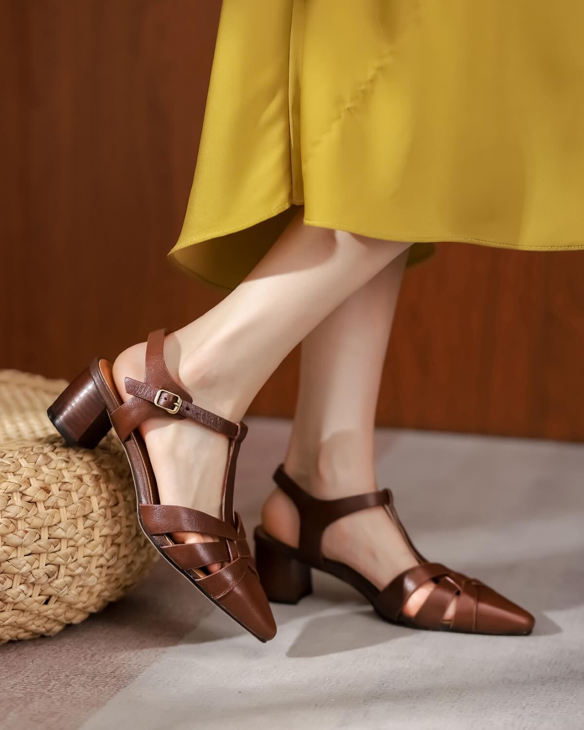 Mila-T-Strap-Brown-Leather-Pumps-Model