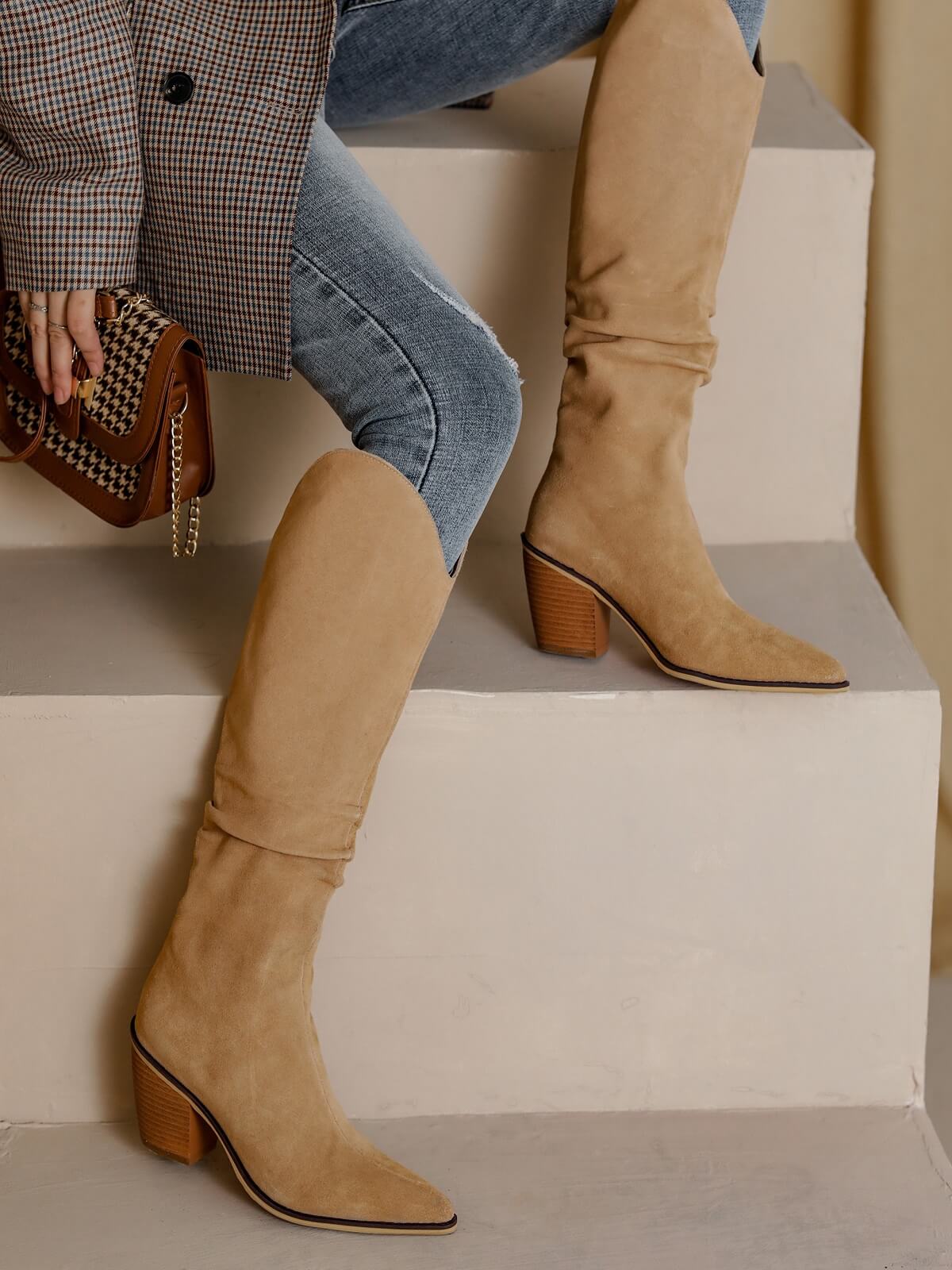 Pene-Knee-high-Slouchy-Boots-Carmel-Suede-Model-3