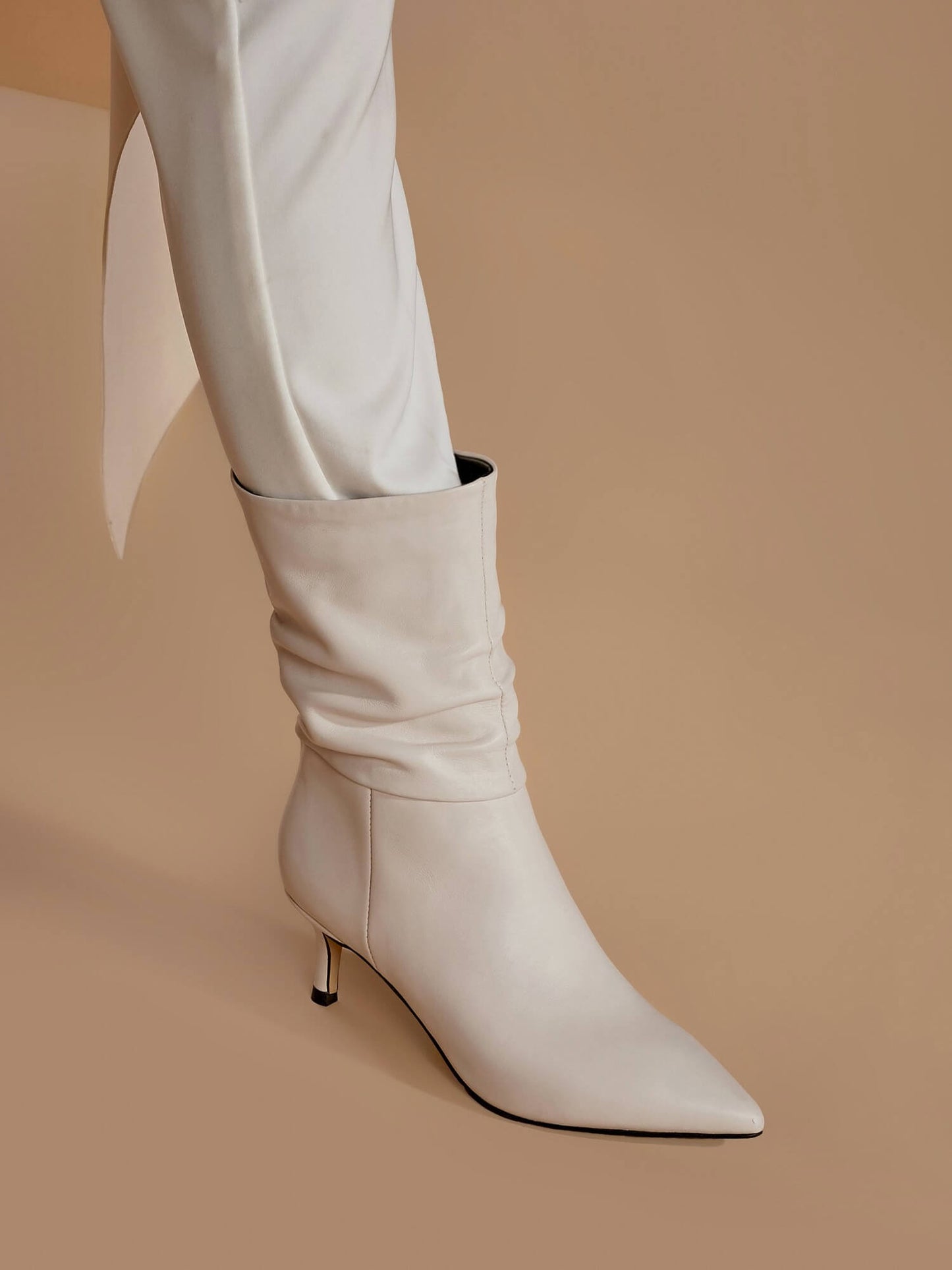 ROLISA-Milo-Slouchy-Ruched-Leather-Kitten-Heels-Mid-Calf-Boots-White-Model-5