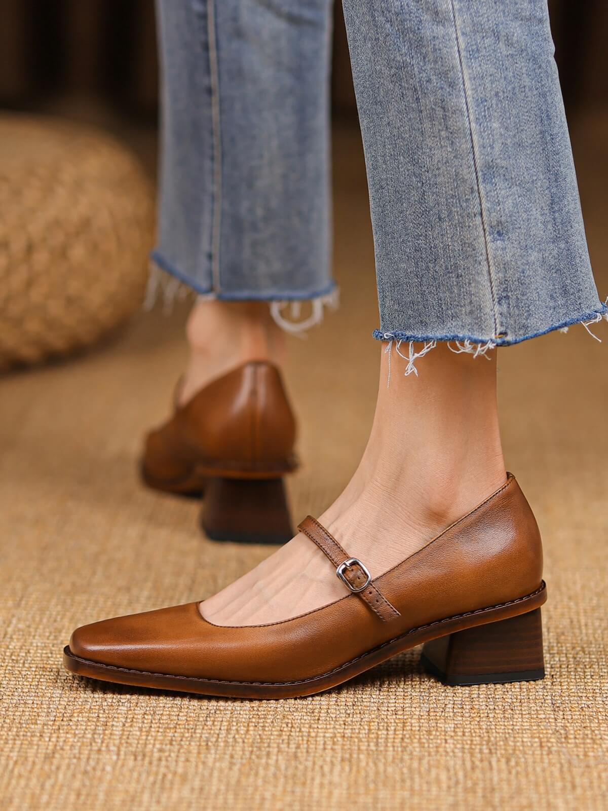 Salta-Brown-Leather-Mary-Jane-Model