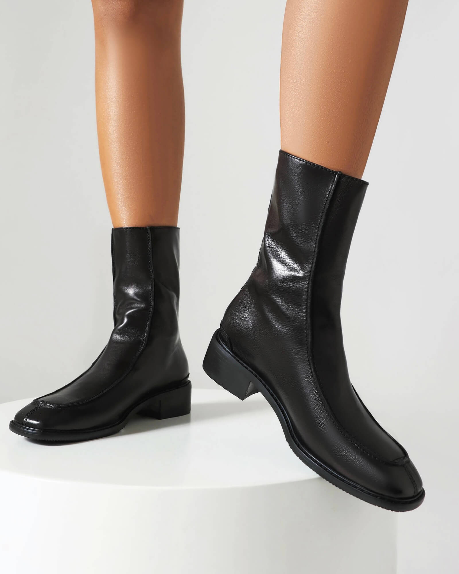 Square toe shop leather booties