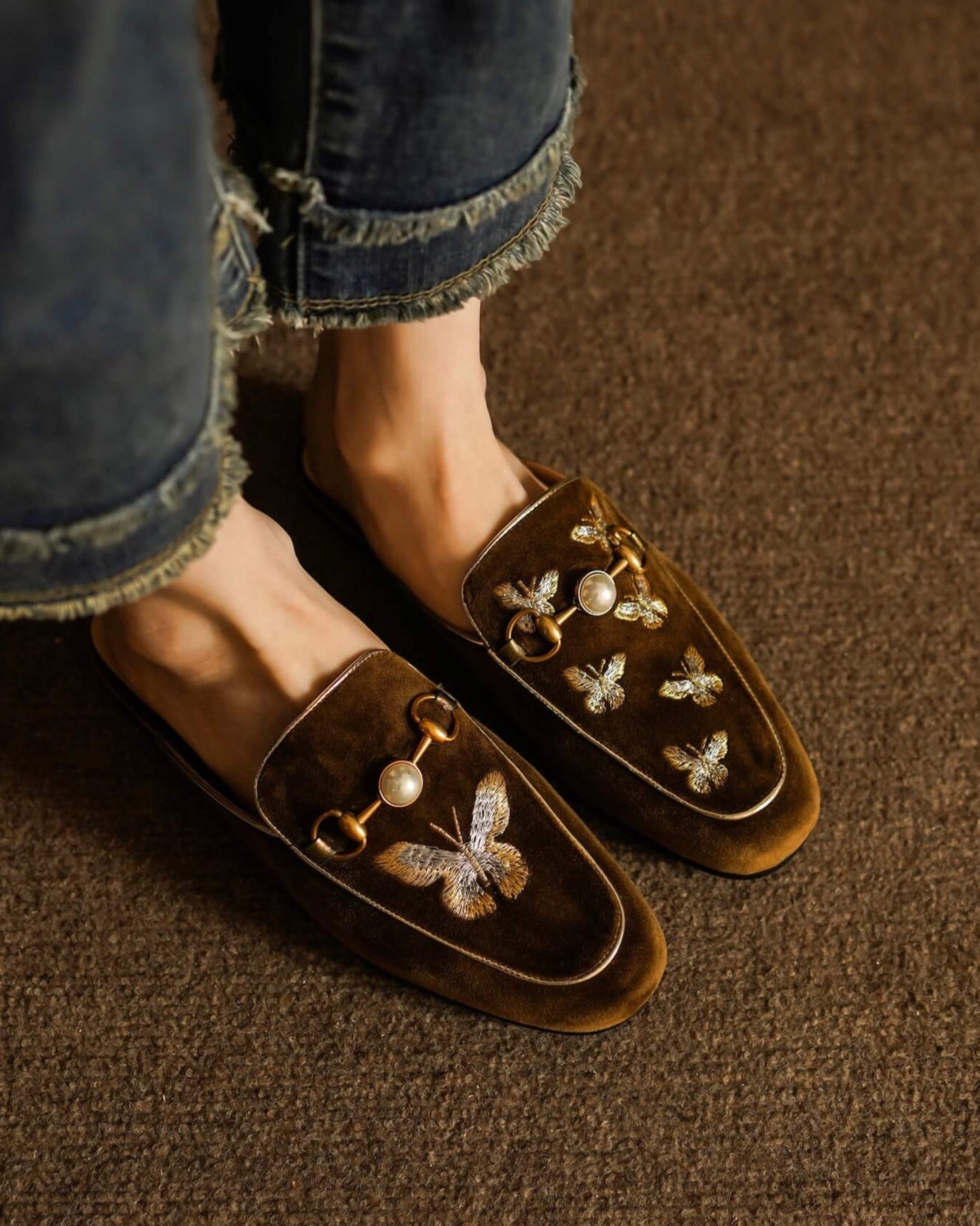 Coria-emborided-mules-brown-model