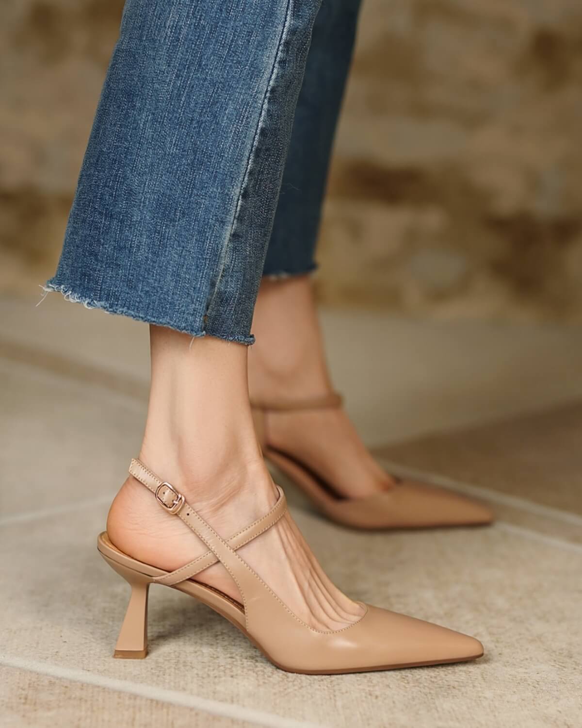 Tan pumps with 2025 ankle strap