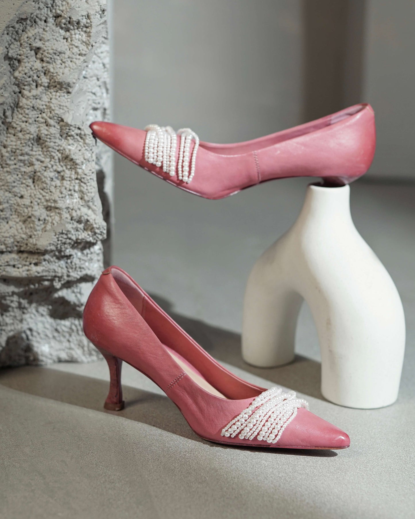 Helan - Pearl Chain Pumps (Leather Sole)