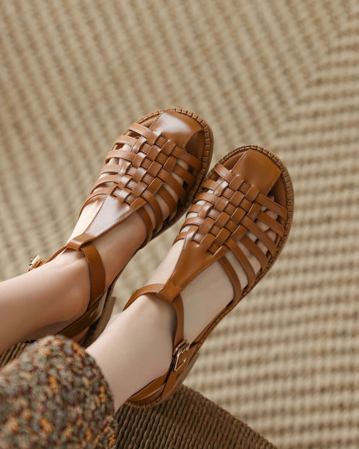 Plaited leather online sandals