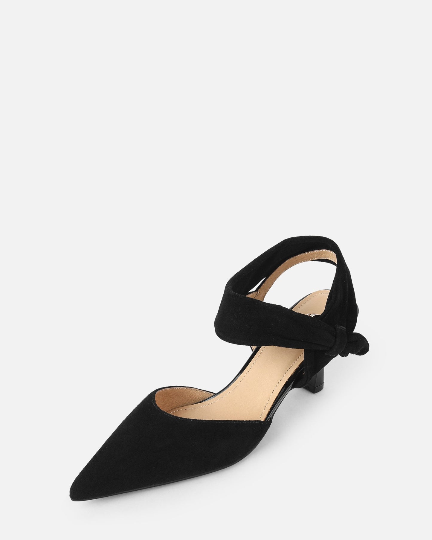 Kaia-ankle-strap-black-suede-heels-model-1