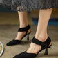 Kaia-ankle-strap-black-suede-heels-model-2