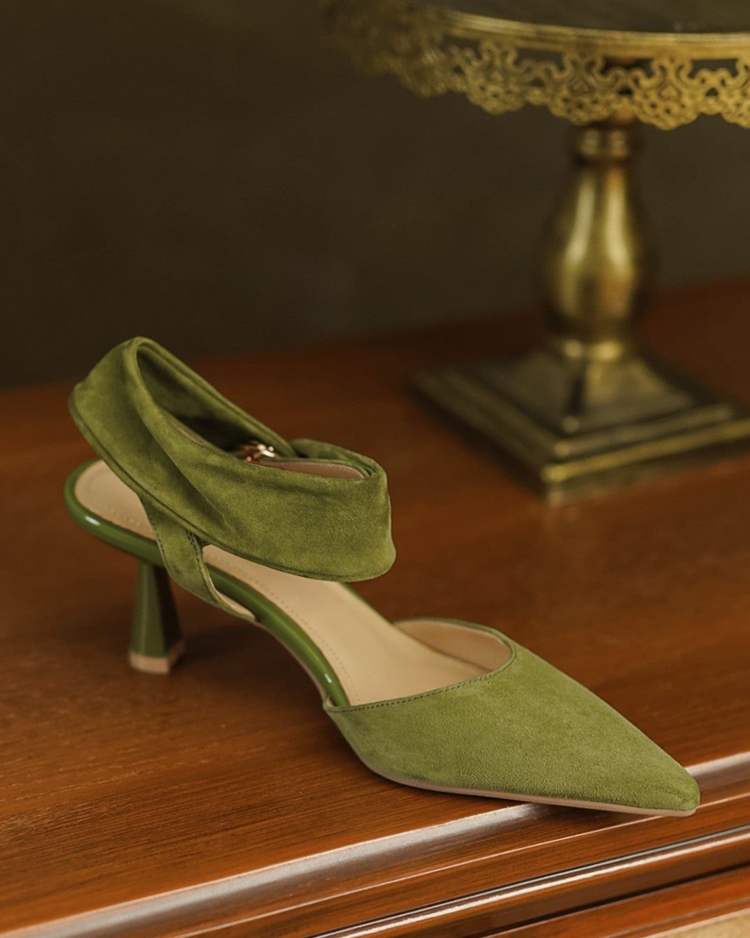 Kaia-ankle-strap-green-suede-heels-2