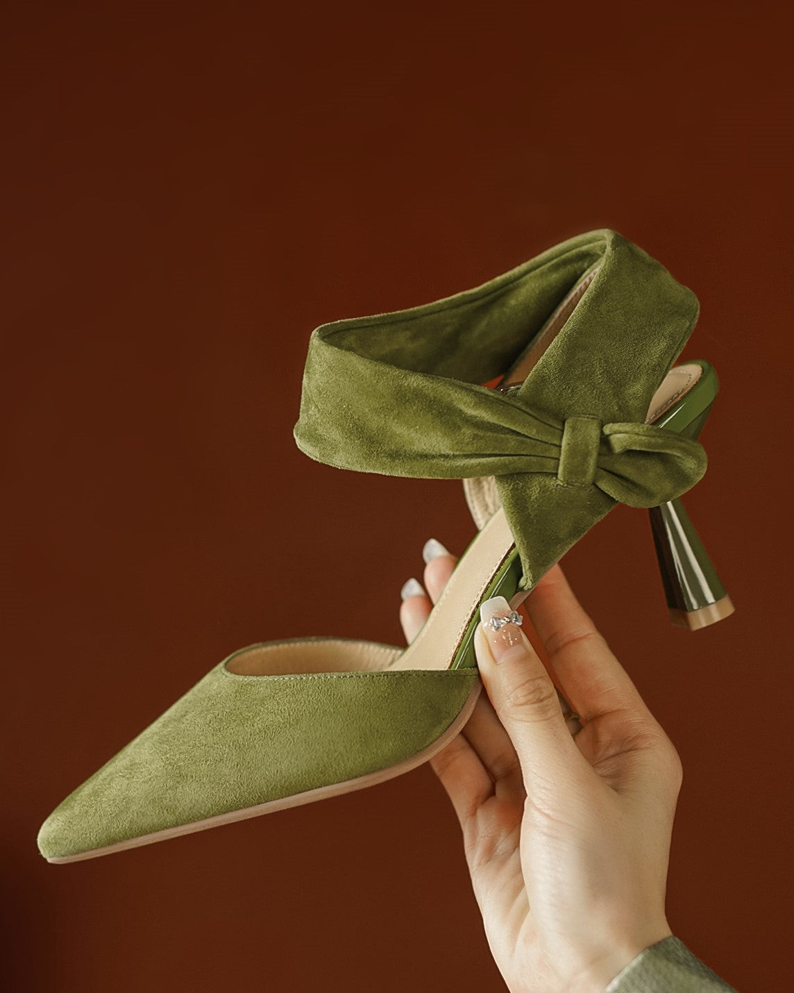 Kaia-ankle-strap-green-suede-heels-3