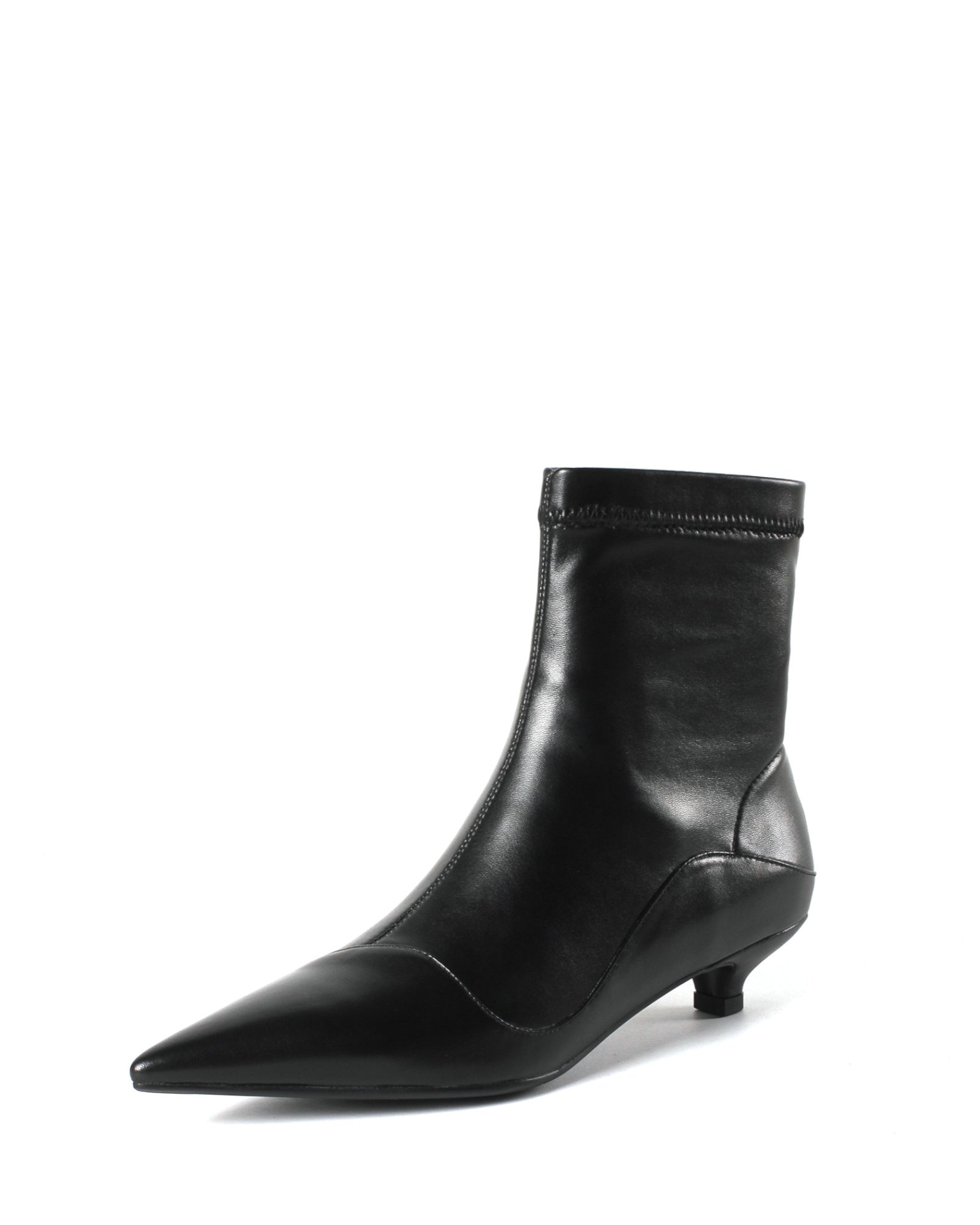 Kaly-Kitten-Heels-Pointed-Toe-Stitching-Vamp-Black-Ankle-Boots-Leather
