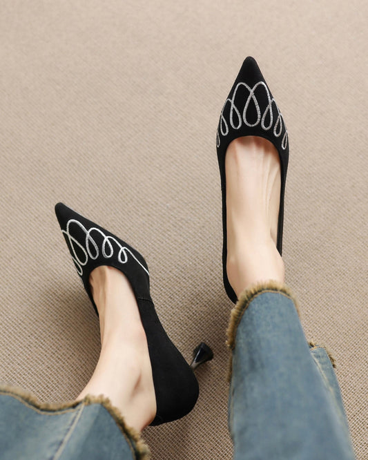 Laita - Embroidery Suede Heels