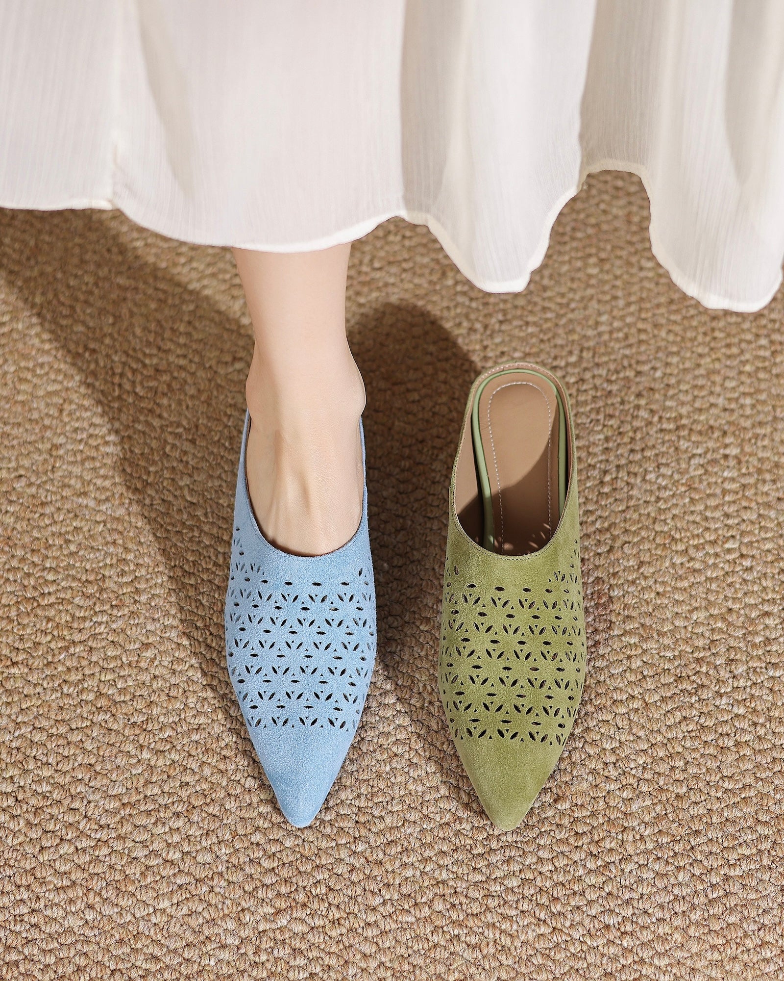Lawa - Perforated Suede Mules