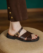 Lido-brown-leather-strap-sandals-model-1