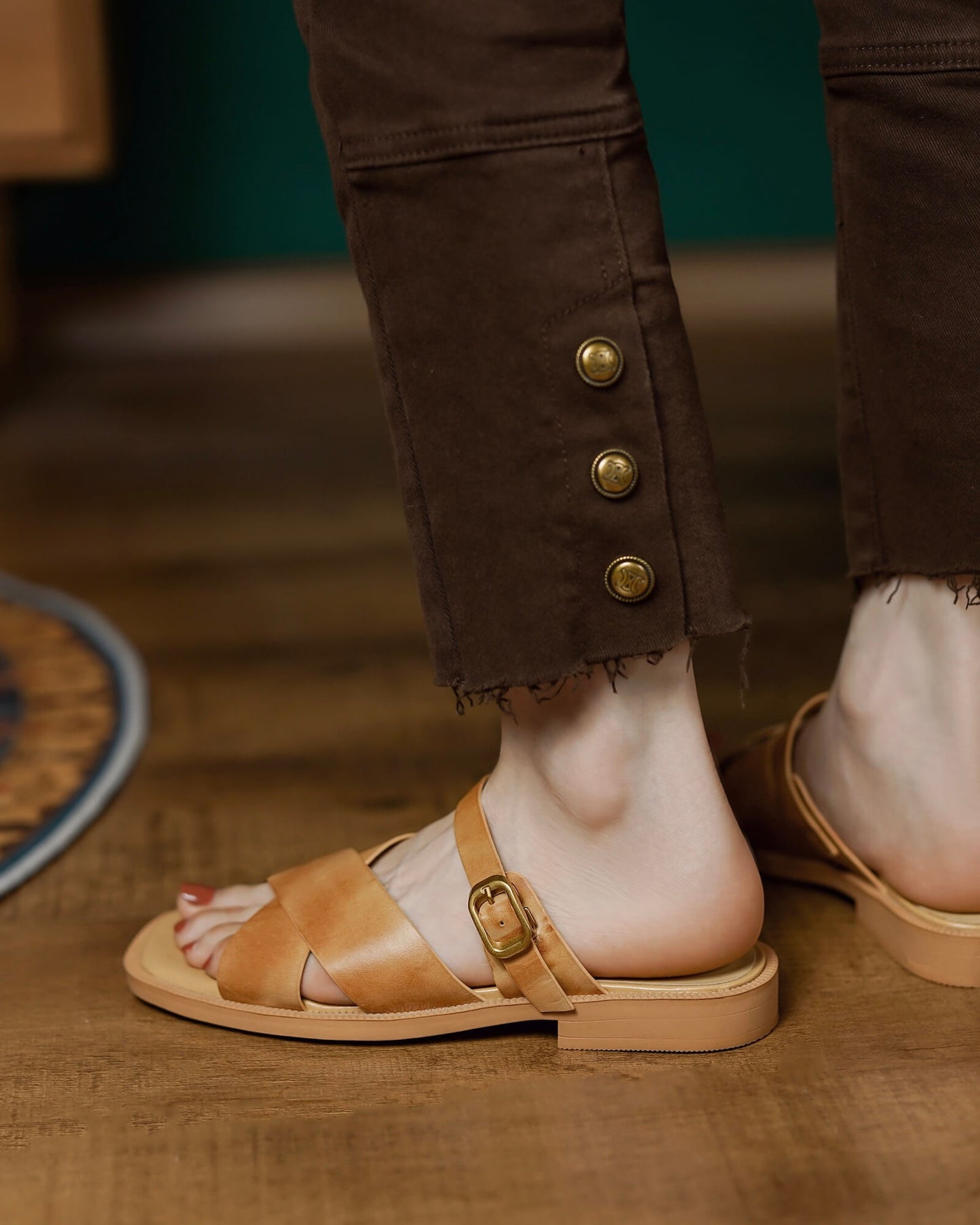 Lido-tan-leather-strap-sandals-model-2