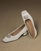 Lizar - Perforated Rhinestone Pumps