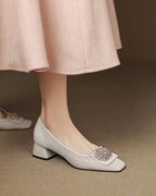 Lizar - Perforated Rhinestone Pumps