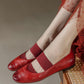Rewa-elastic-band-ballet-flats-red-model-2