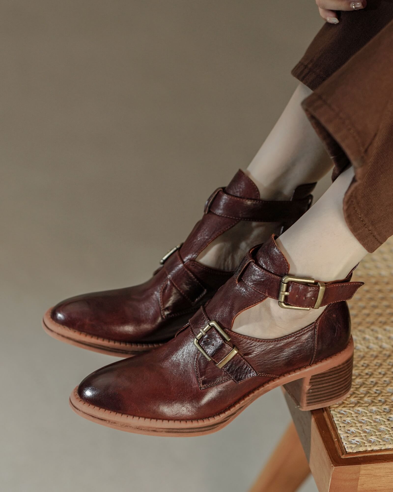 Brown cut out boots best sale