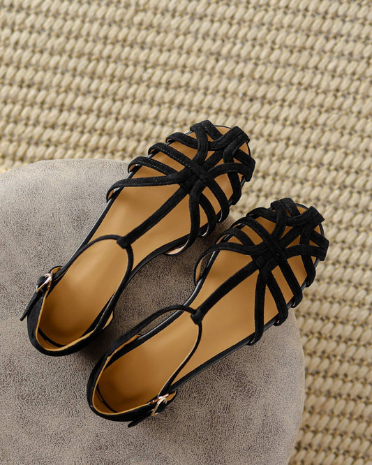 Juno - Caged Flat Sandals in Suede