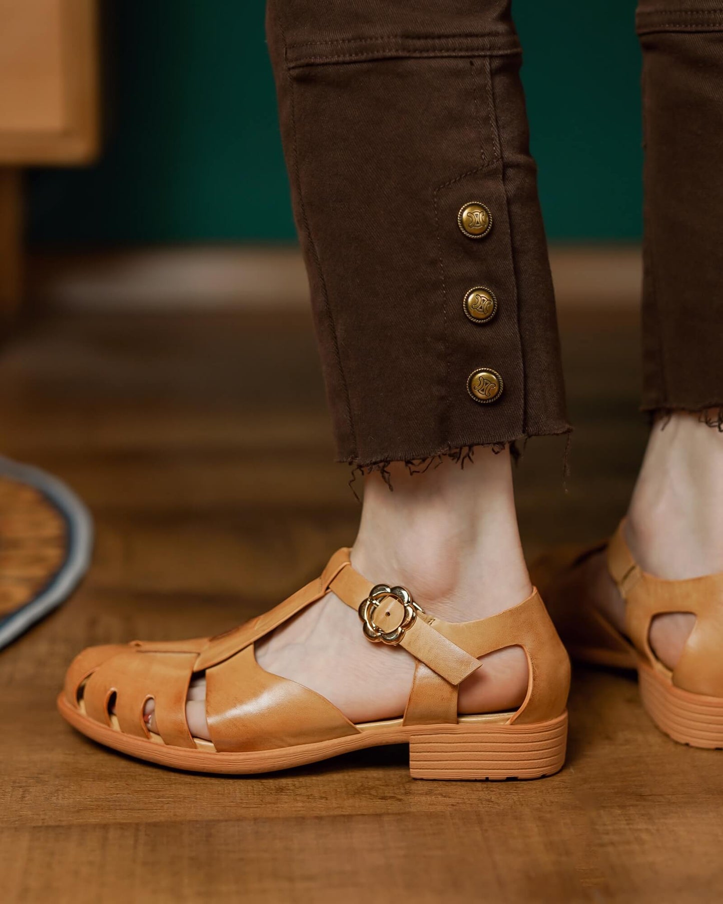 Boca-Tan-Leather-Woven-Fisherman-Sandals-Model