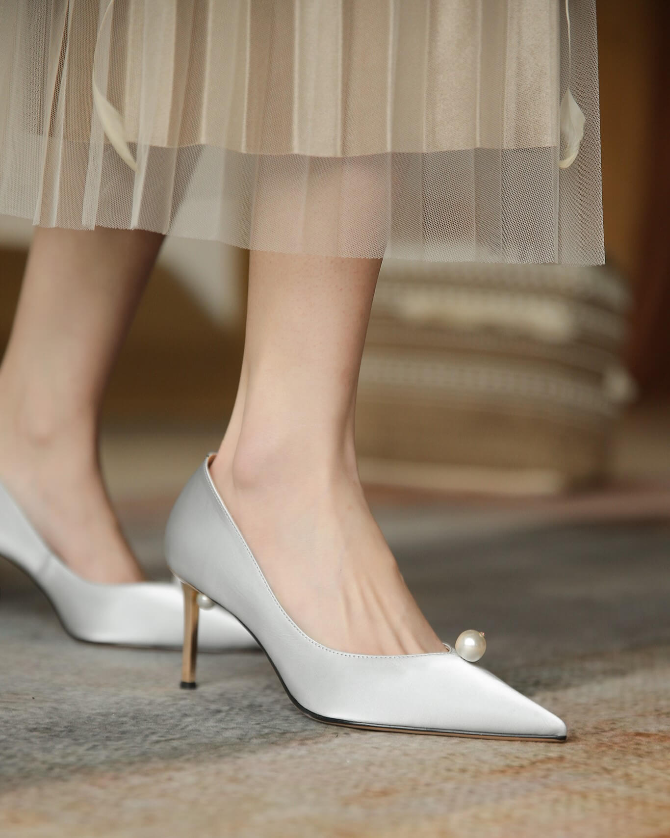 Cala-Pearl-Embellished-Gray-Satin-Heels-Model-1