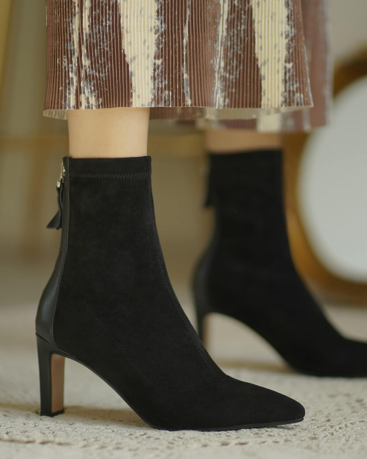 Emie-Black-Stretch-Ankle-Boots-Model