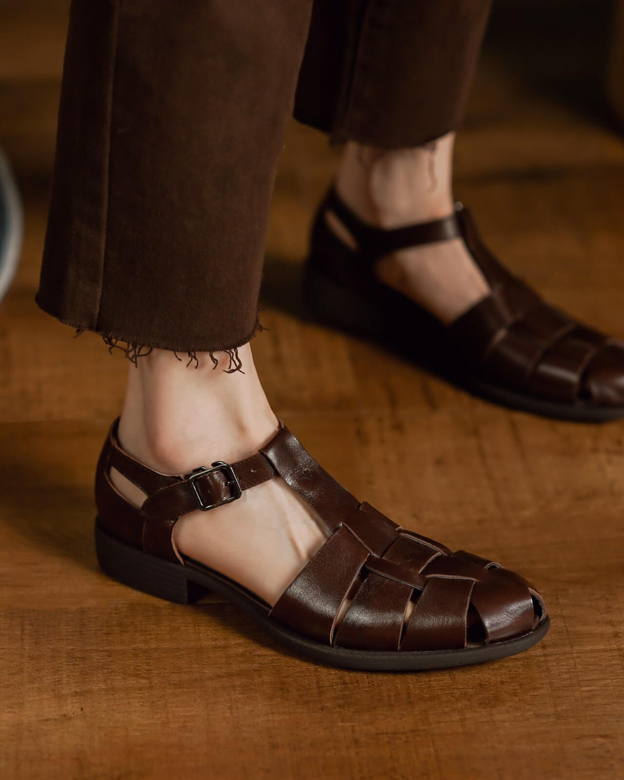 Leather braided fisherman sandals