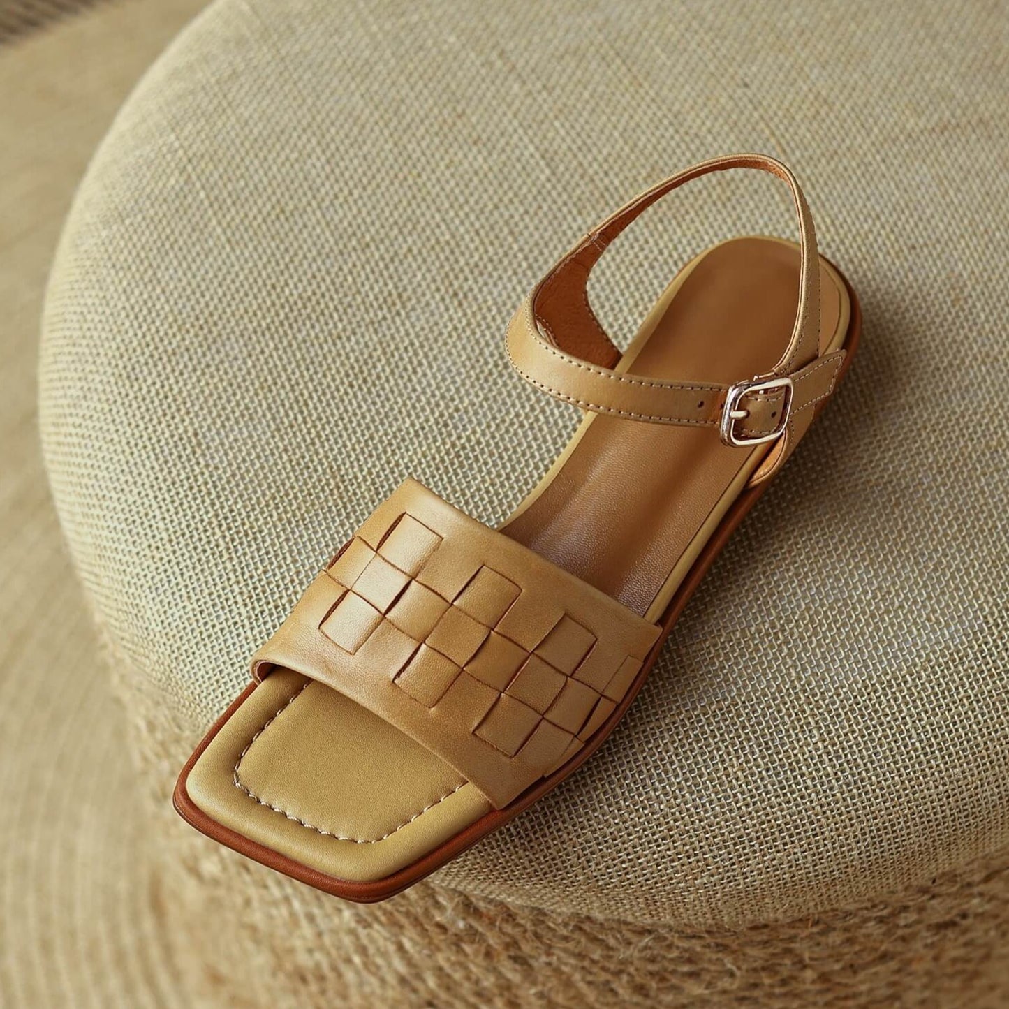 Gupa-Tan-Leather-Low-Heel-Sandals-1