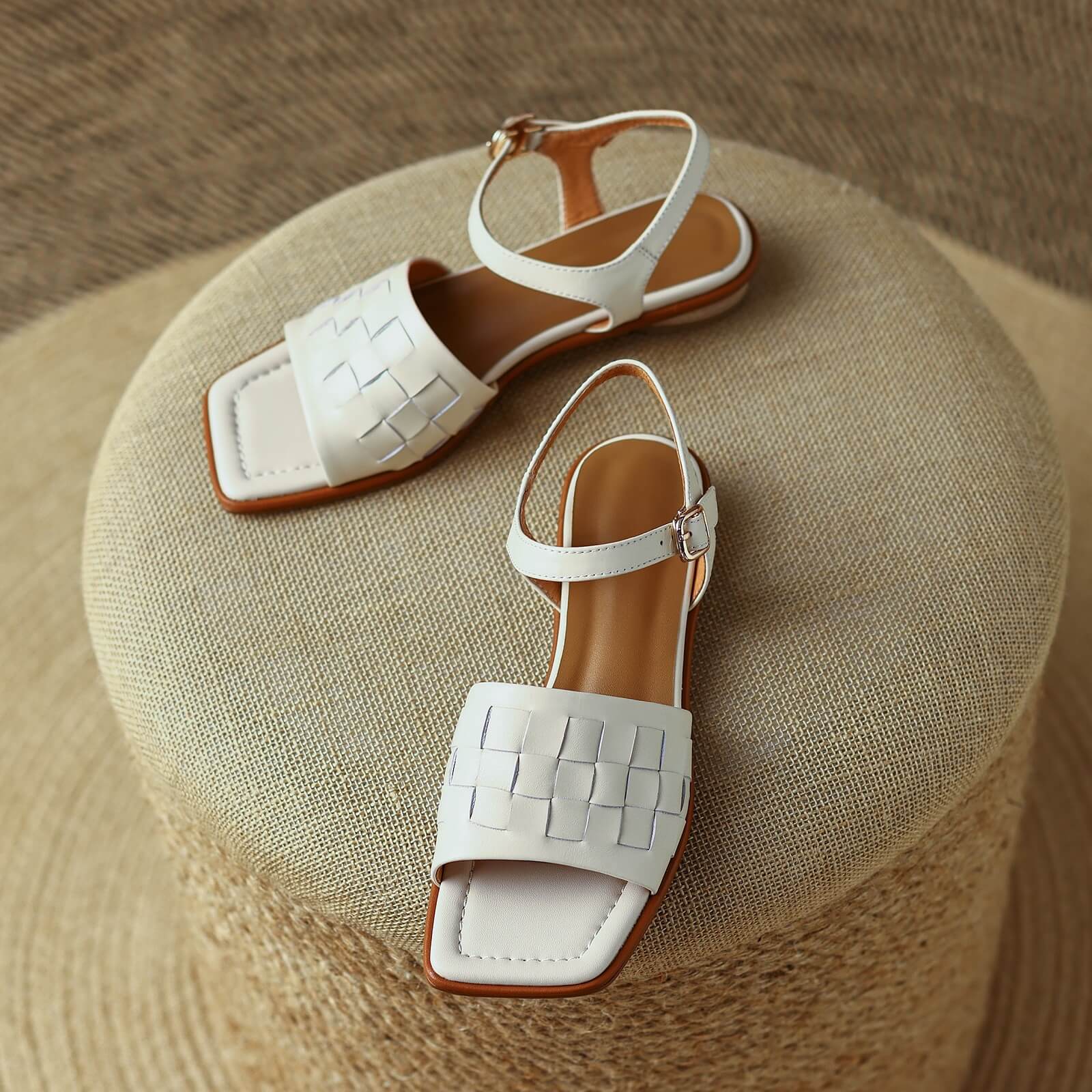Gupa-White-Leather-Low-Heel-Sandals-1