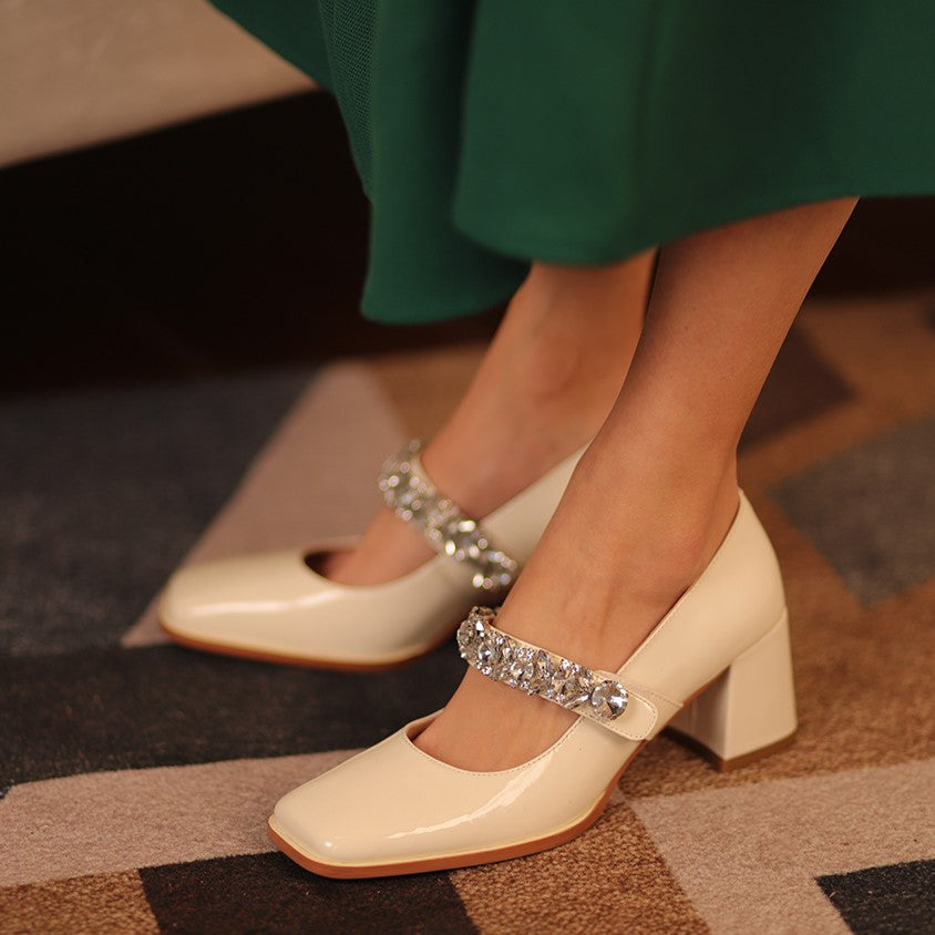 Hana-Rhinestone-White-Mary-Jane-Shoes-Model-1