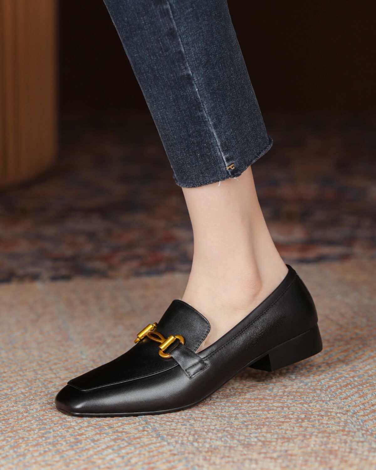 Hart-Fur-Lined-Black-Leather-Loafers-Model