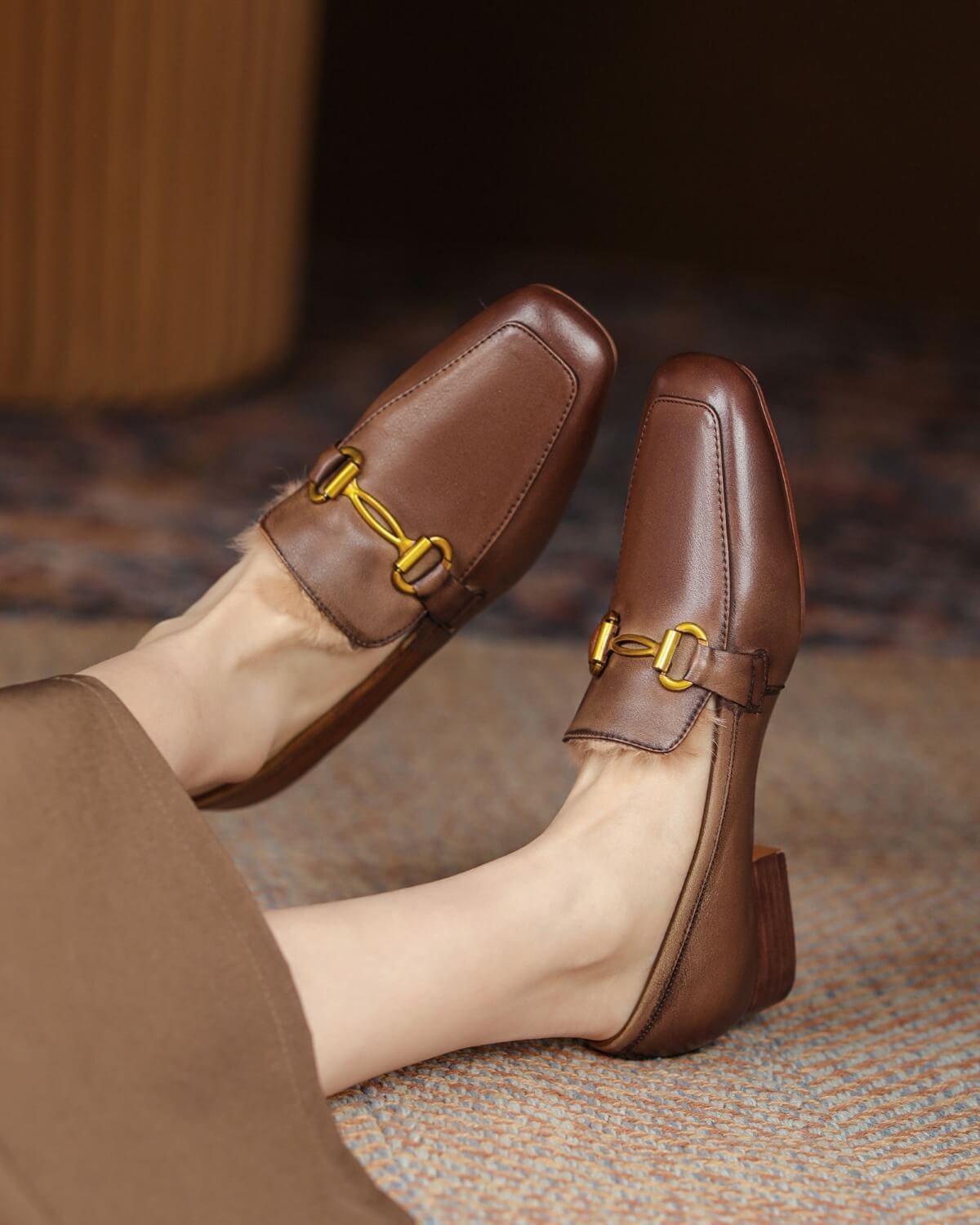 Hart-Fur-Lined-Brown-Leather-Loafers-Model-2