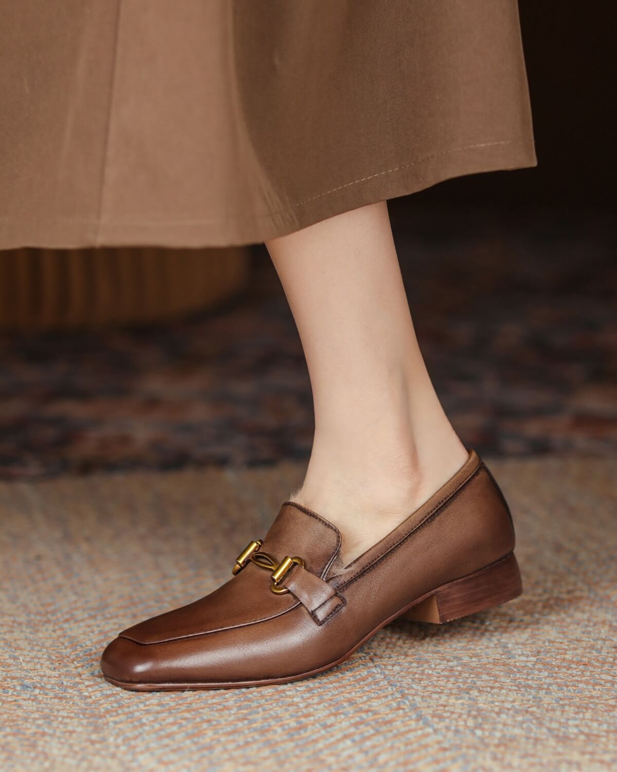 Hart-Fur-Lined-Brown-Leather-Loafers-Model