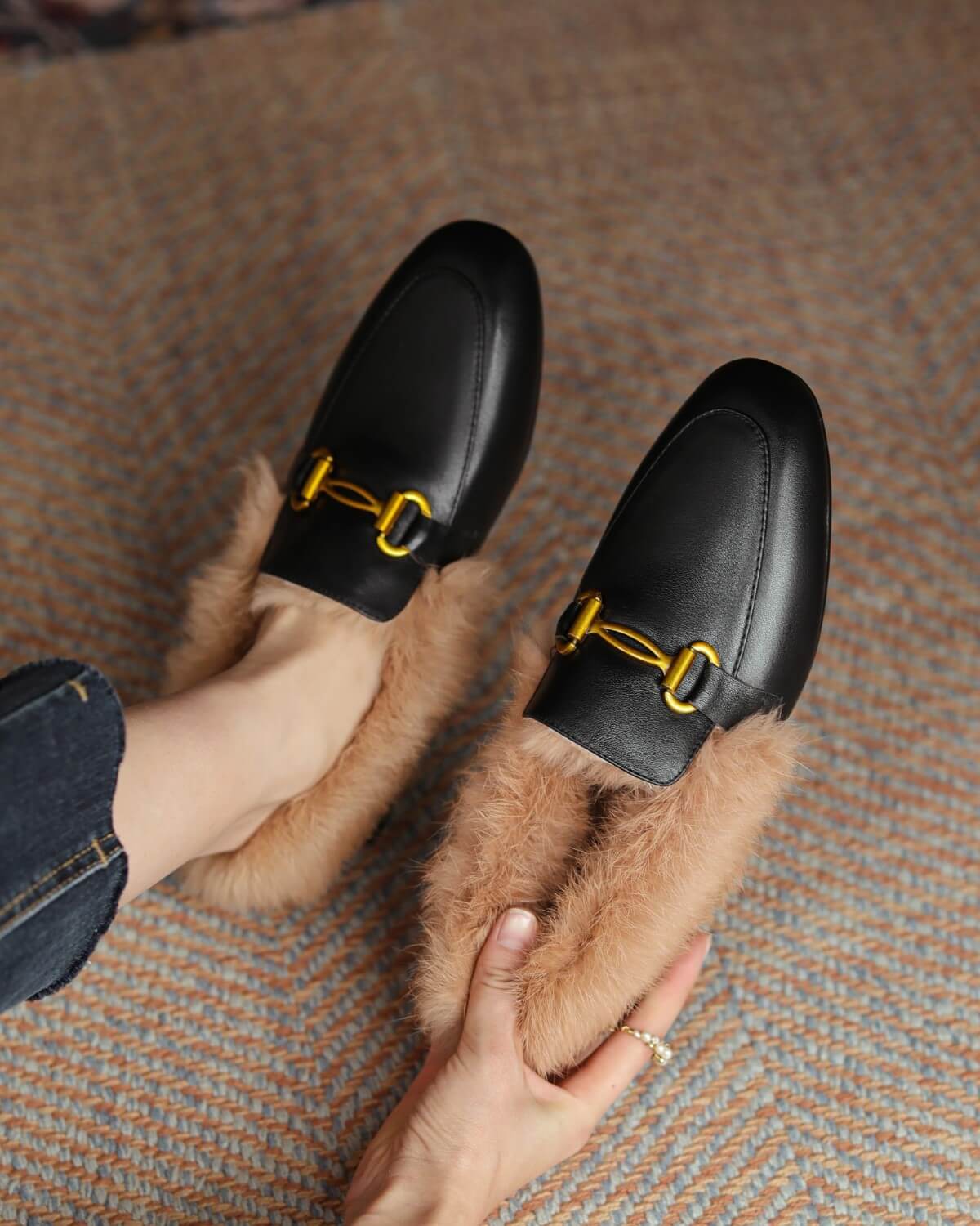 Helen-Fur-Lined-Black-Loafers-Model-3
