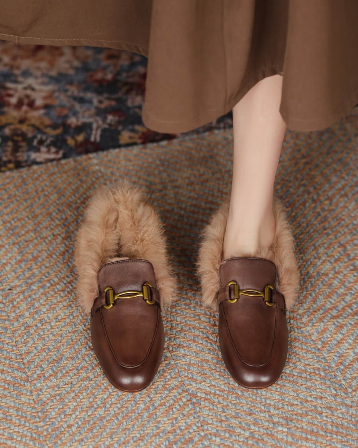 Helen-Fur-Lined-Brown-Loafers-Model-1