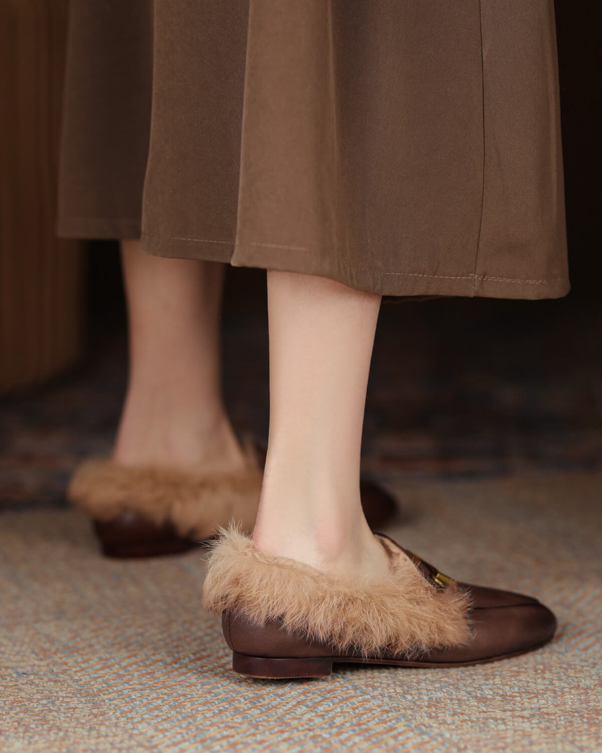Helen-Fur-Lined-Brown-Loafers-Model-2