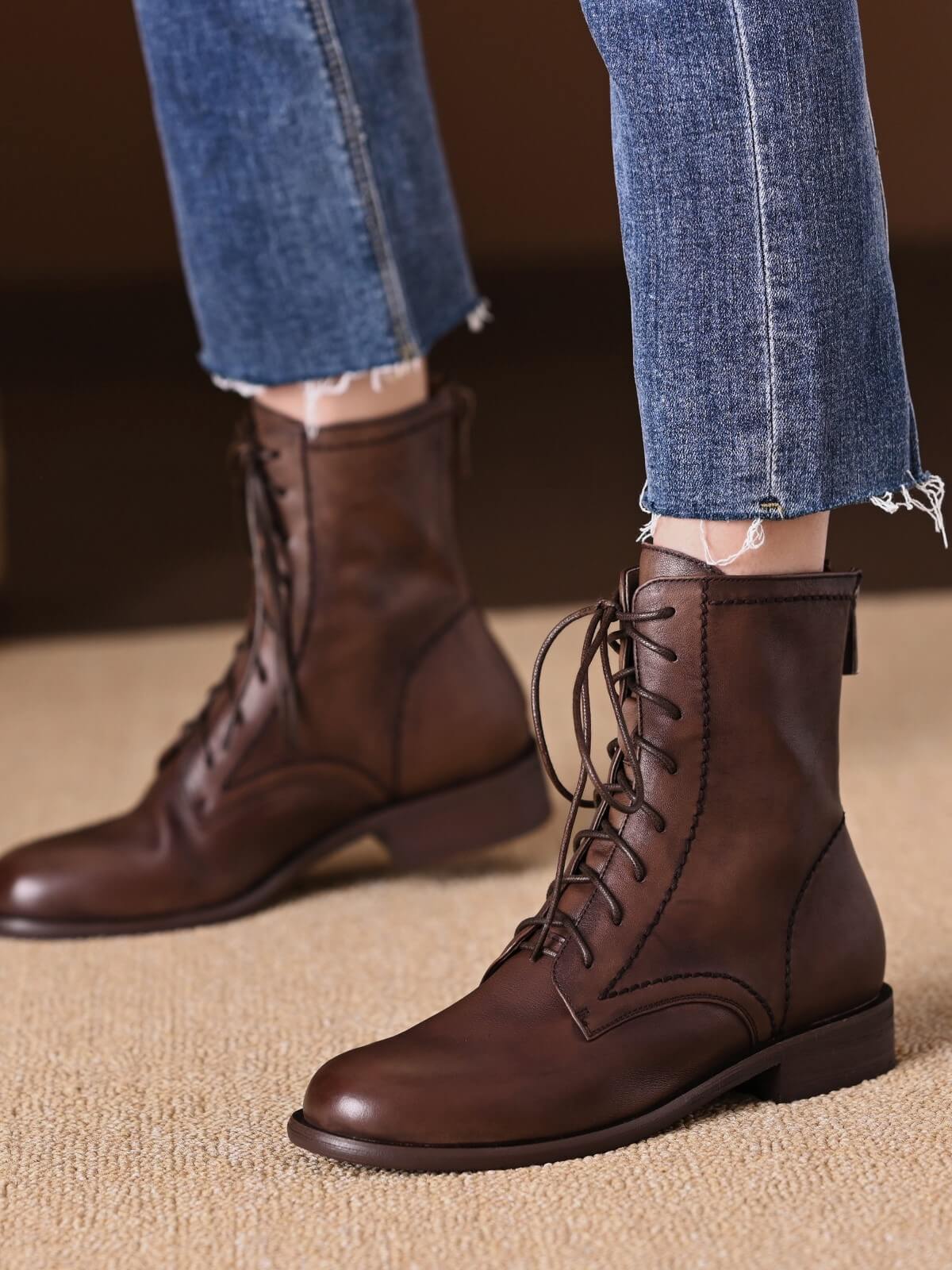 Iven-Brown-Leather-Combat-Boots-Model
