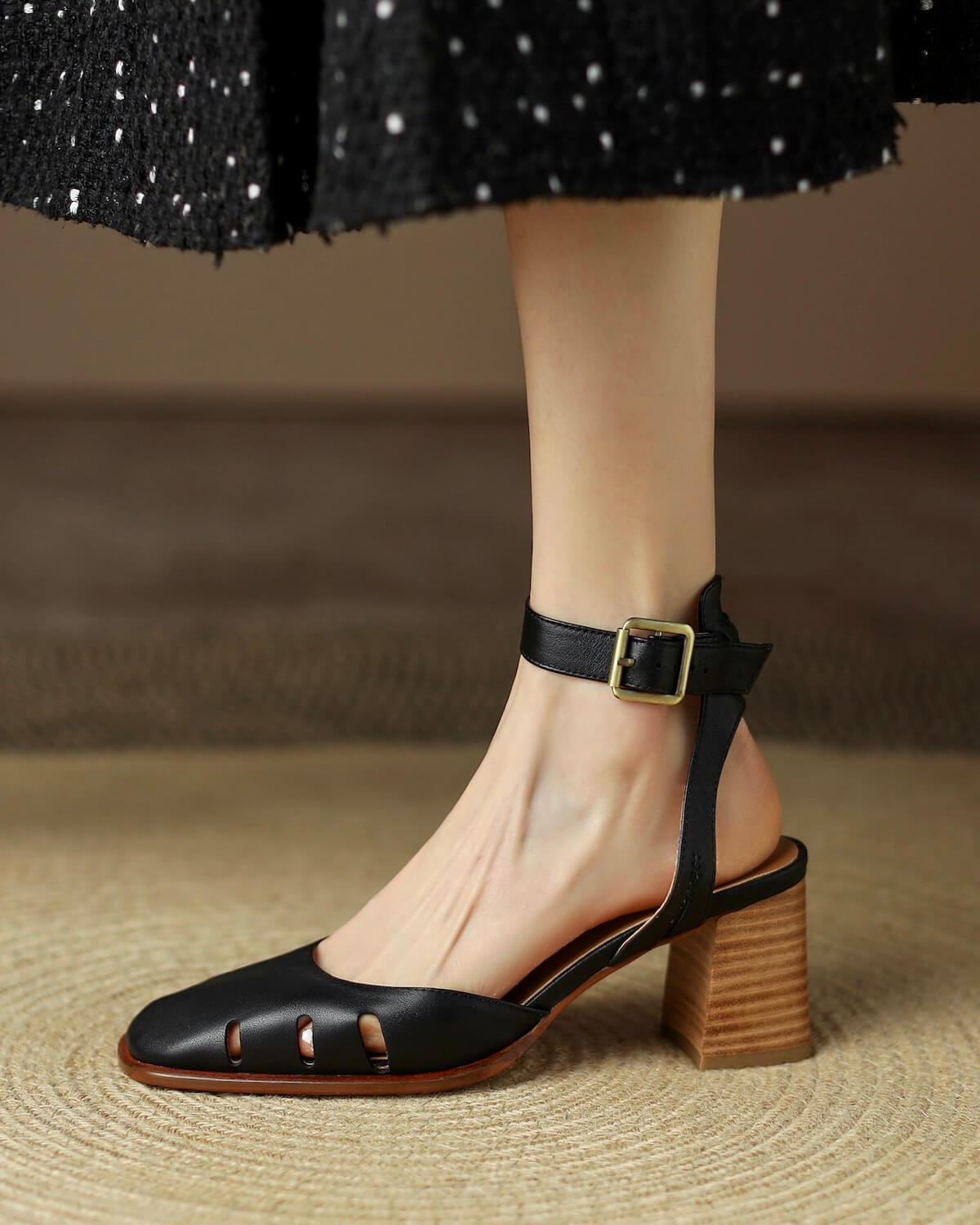 Kala-black-leather-ankle-strap-heels-model